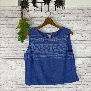 Vintage Stonebridge Linen Blend Geometric Ikat Embroidered Studded Tank